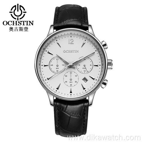 OCHSTIN 050 Fashion Watches Men Chronograph Sub-dial Waterproof Leather Wristwatch 2021 Classic Male Quartz Sports Watch